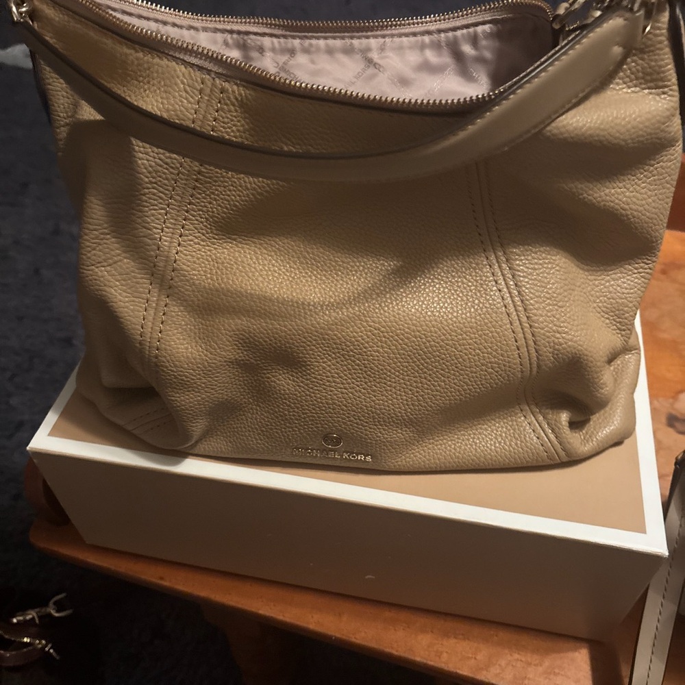 Michael Kors Taupe Pebbled Leather Shoulder Bag